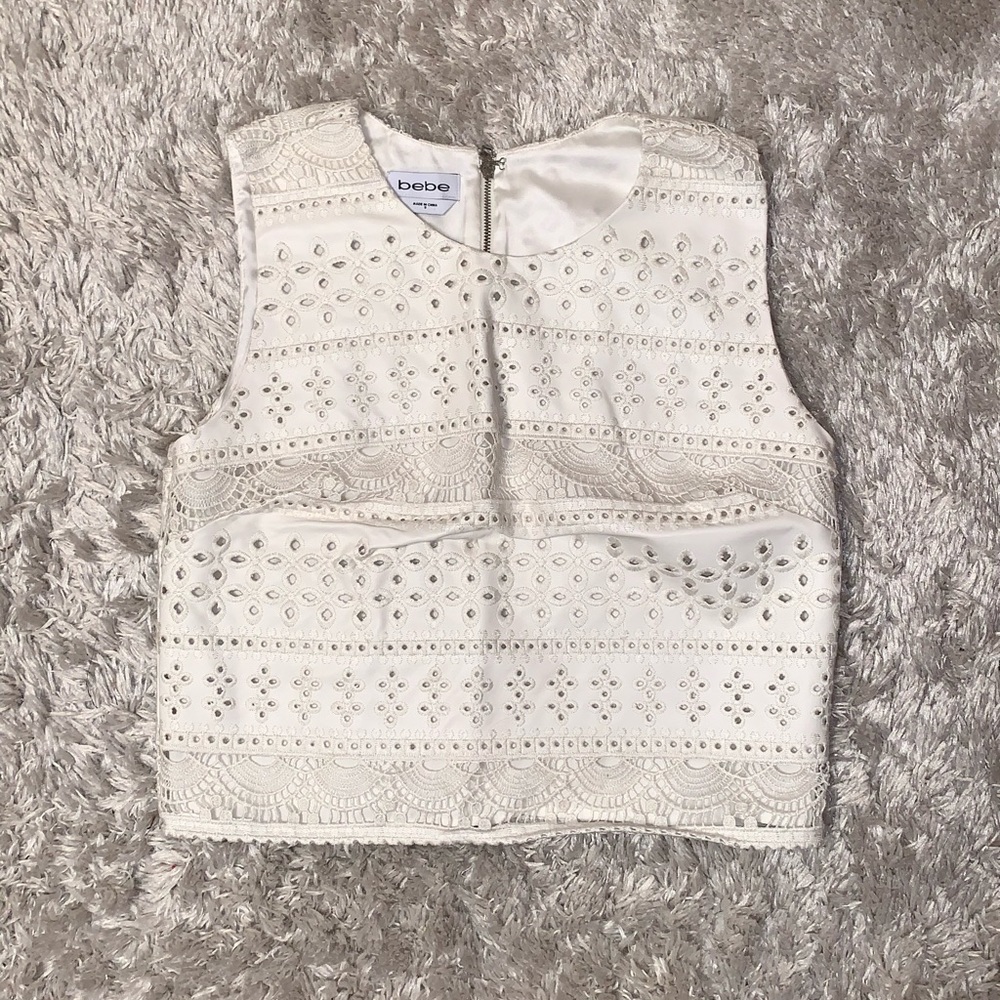 Beige Lace Sleeve-less Top